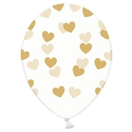 18x Transparante ballonnen met hartjes goud