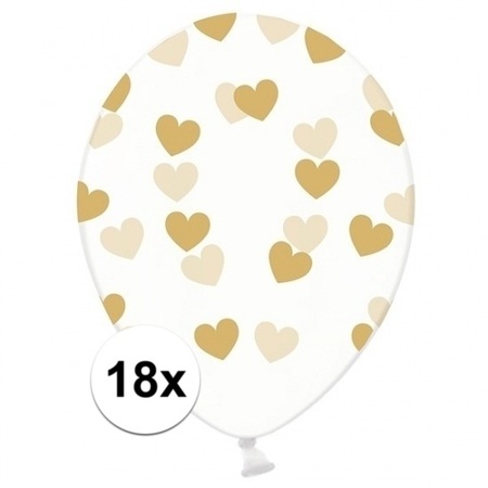 18x Transparent balloons with golden hearts
