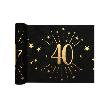 1x Black 40 birthday theme table runner 30 x 500 cm
