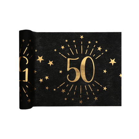 1x Black 50 birthday theme table runner 30 x 500 cm