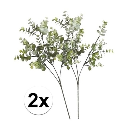 2 x Grijs/groene eucalyptus kunstplant tak 65 cm