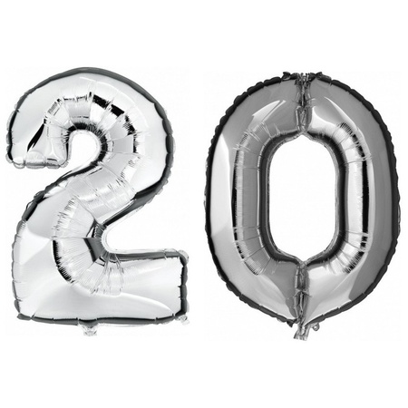 20 years silver foil balloons 88 cm age/number