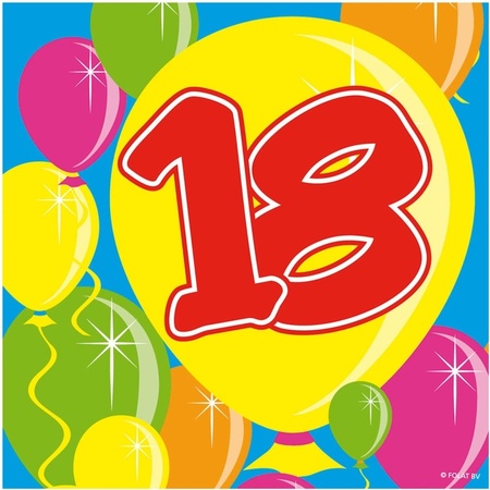 20x 18 jaar leeftijd themafeest servetten Balloons 25 x 25 cm