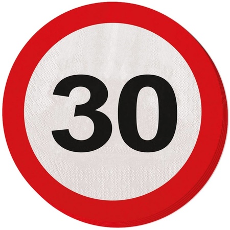 20x 30 years age party theme napkins traffic sign 33 cm round