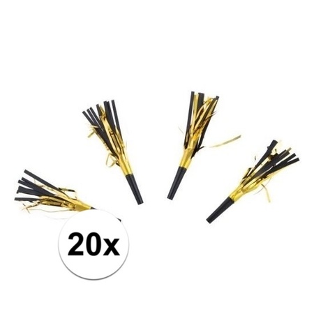 20x Party whistles with tassles black/gold