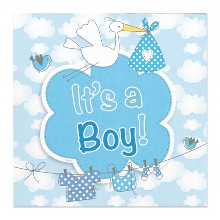 20x Birth boy babyshower napkins blue 25 x 25 cm paper