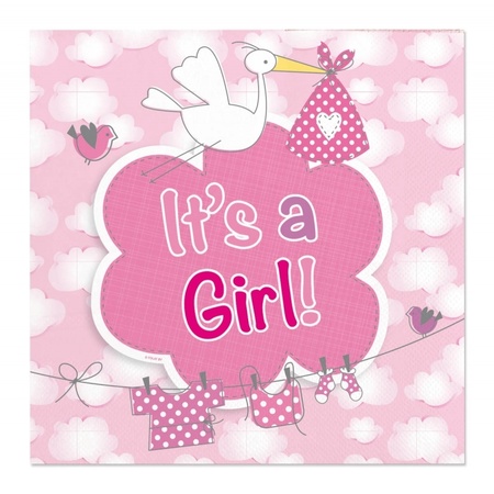 20x Birth girl babyshower napkins pink 25 x 25 cm paper