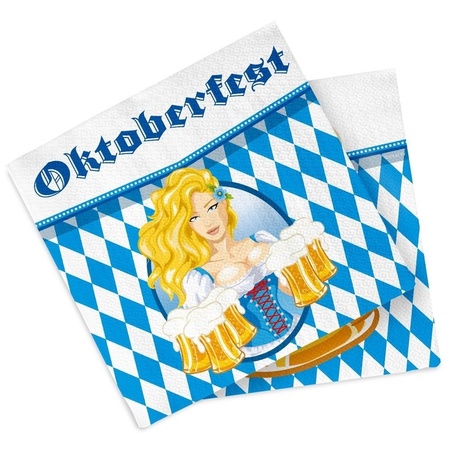 20x Oktoberfest party theme napkins blue 33 x 33 cm paper