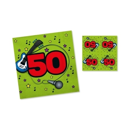 20x Servetten 50 jaar verjaardag groen/rood 33 x 33 cm