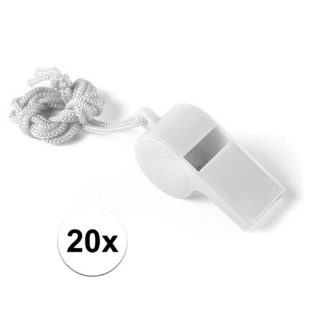 20x White whistle on cord