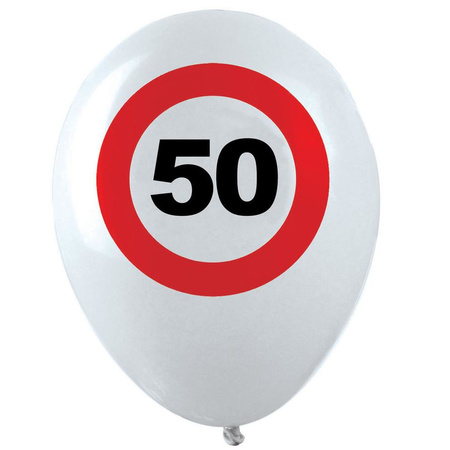 24x Leeftijd verjaardag ballonnen met 50 jaar stopbord opdruk 28 cm