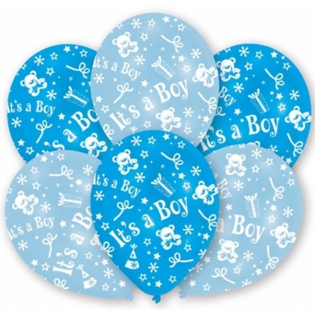 24x pieces Blue babyshower or birth boy balloons 27,5 cm