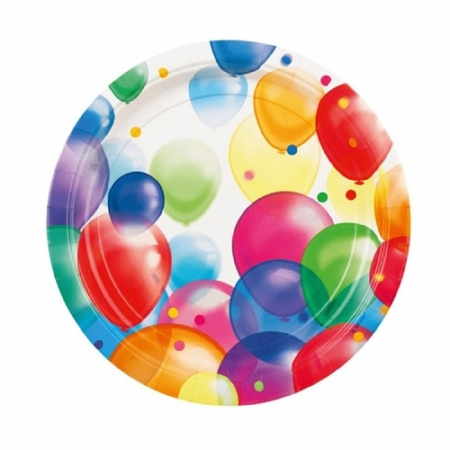 24x stuks feestbordjes met ballonnen opdruk karton  23 cm