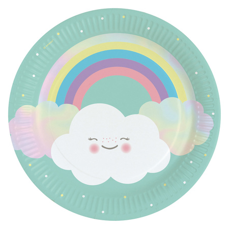 24x Babyshower plates cloud and rainbow 23 cm