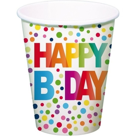 24x pieces Happy B-day drink cups 250 ml