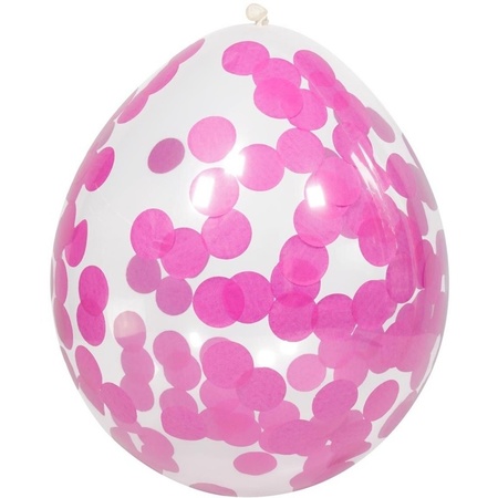 24x Transparent balloons pink confetti 30 cm