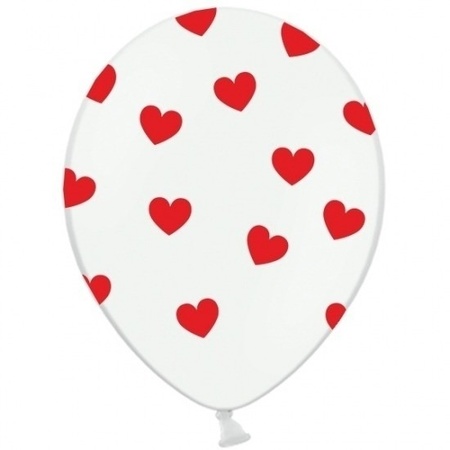 24x stuks witte ballonnen met hartjes rood