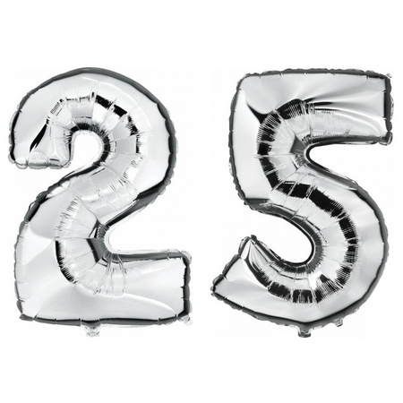 25 jaar zilveren folie ballonnen 88 cm leeftijd/cijfer