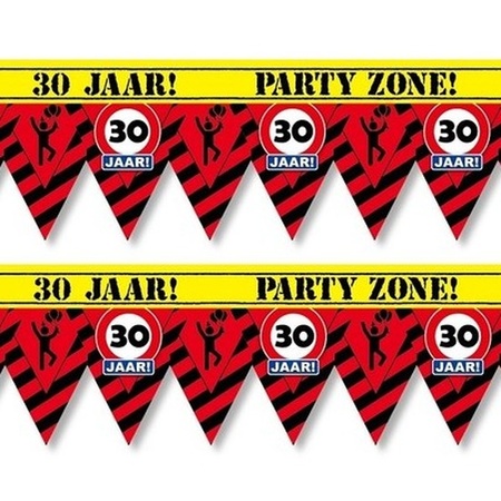 2x 30 jaar party tape/markeerlinten waarschuwing 12 m versiering