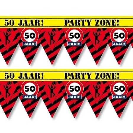 2x 50 jaar party tape/markeerlinten waarschuwing 12 m versiering