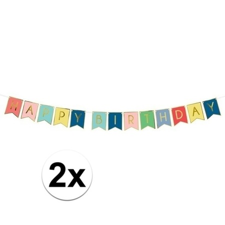 2x Colored party guirlande Happy Birthday 1,75 meter