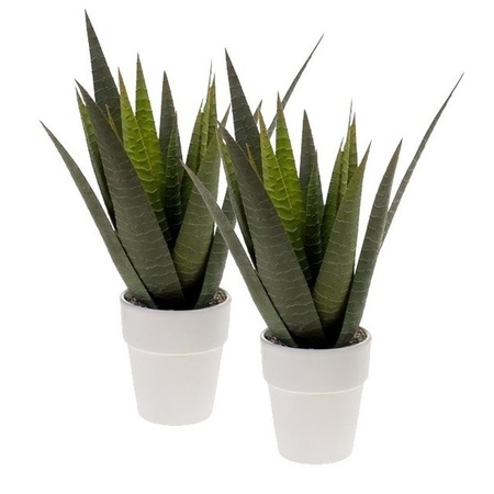 2x Green Aloe Vera artificial plant in pot 35 cm