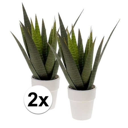 2x Green Aloe Vera artificial plant in pot 35 cm