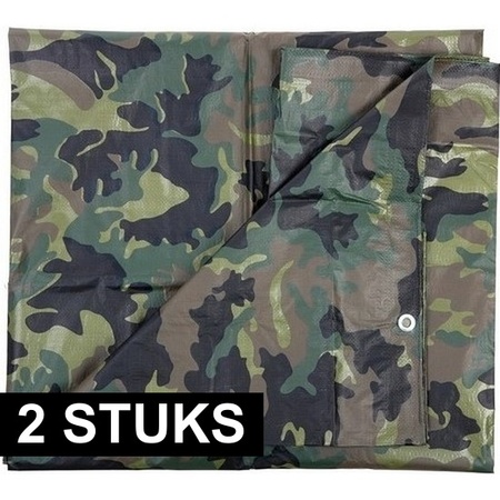 2x Green camouflage tarpaulins 2.85 x 4 m