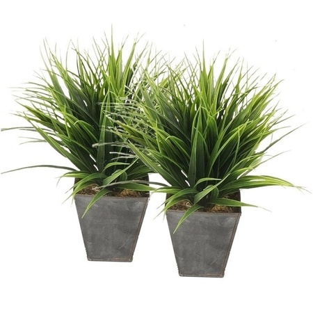 2x Green grass bush plant artificial plant 30 cm