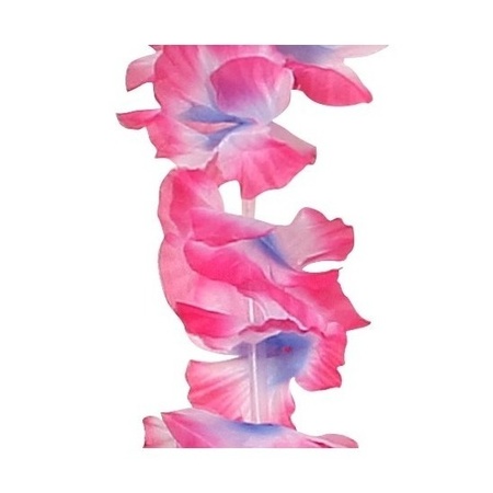 2x Feestartikelen hawaii bloemen krans roze/paars