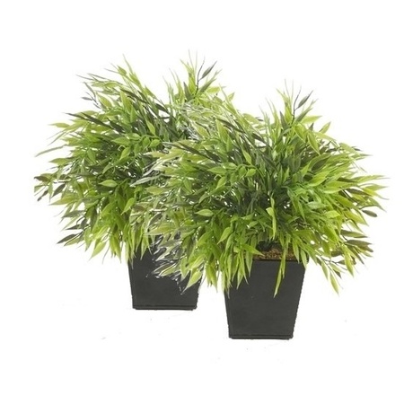 2x Kunstplant bamboe mix groen in pot 25 cm