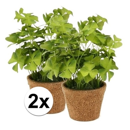 2x Artificial clover plant green in pot 25 cm