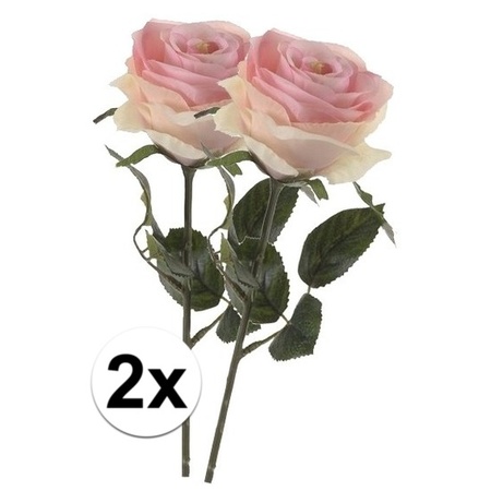 2x Licht roze rozen Simone kunstbloemen 45 cm