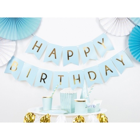 2x Lichtblauwe DIY feest slingers Happy Birthday 1,75 meter