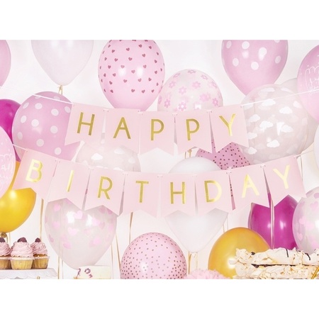 2x Light pink party guirlande Happy Birthday 1,75 meter