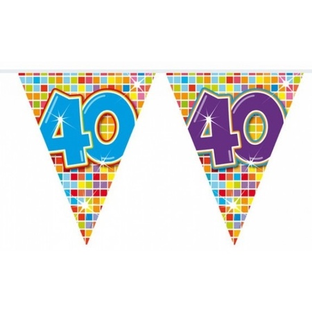 2x Mini vlaggenlijn / slinger verjaardag versiering 40 jaar