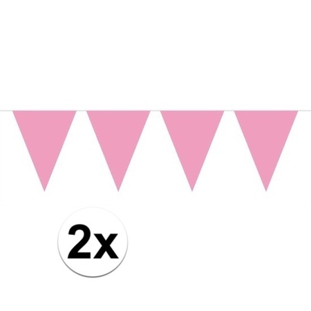 2x Mini vlaggenlijn/slinger versiering baby roze 