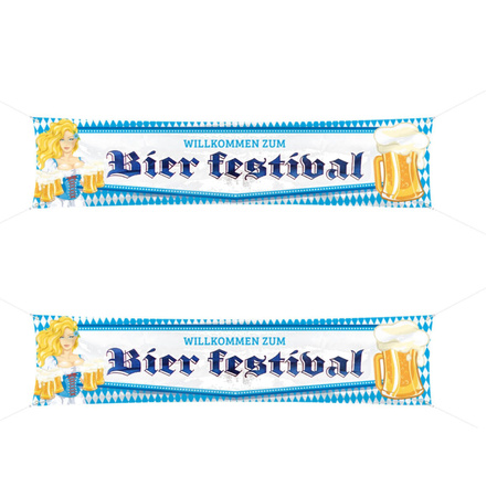 2x Oktoberfest/bierfeest mega vlaggen blonde dame 40 x 180 cm