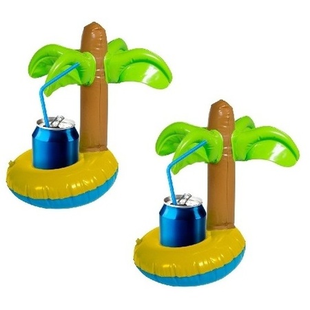 2x Inflatable beverage holders palmtree 22 cm