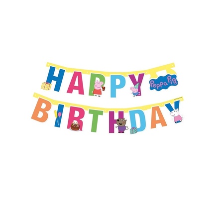 2x Peppa Pig feest wenslijn/letterslinger Happy Birthday 140 cm 