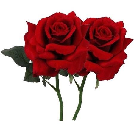 2x Rode rozen deluxe  kunstbloemen 31 cm