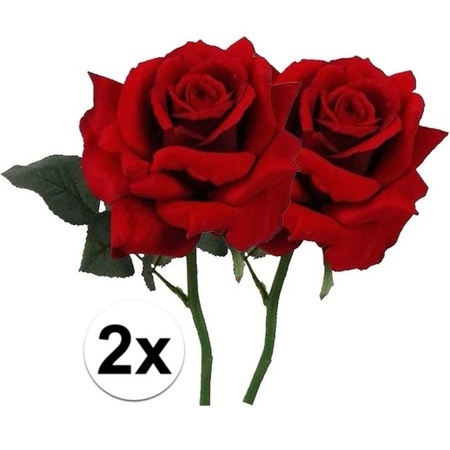2x Rode rozen deluxe  kunstbloemen 31 cm