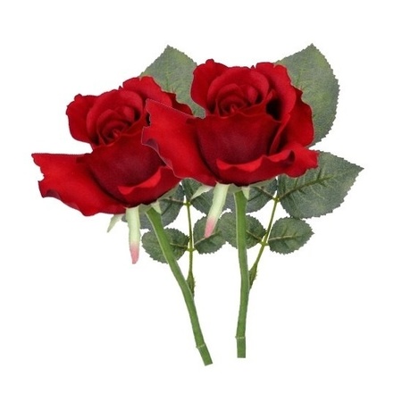 2x Red roses artificial flowers 30 cm