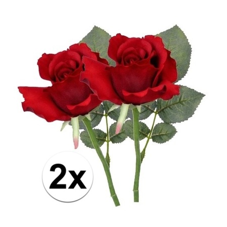 2x Red roses artificial flowers 30 cm