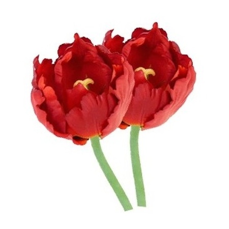 2x Red tulip deluxe artificial flowers 25 cm