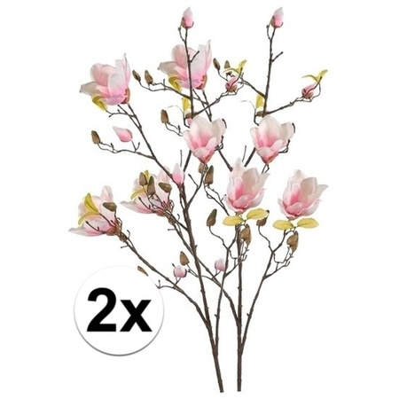2x Pink Magnolia artificial flowers branch 105 cm