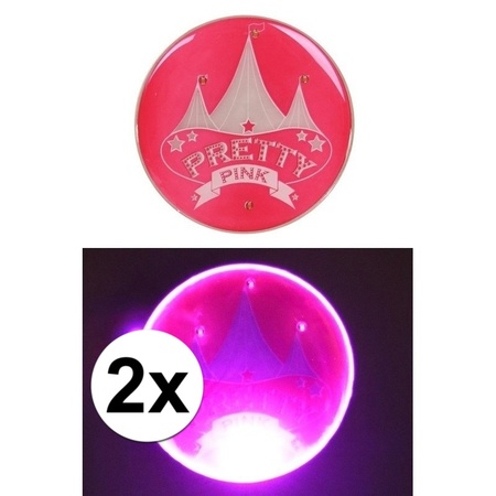 2x Roze Pretty Pink Circus buttons met licht
