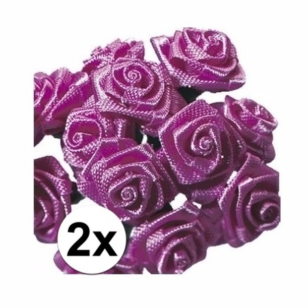 2x Pink satin roses 12 cm