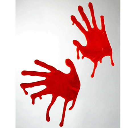 2x stuks bloederige horror handafdrukken raamdecoratie 