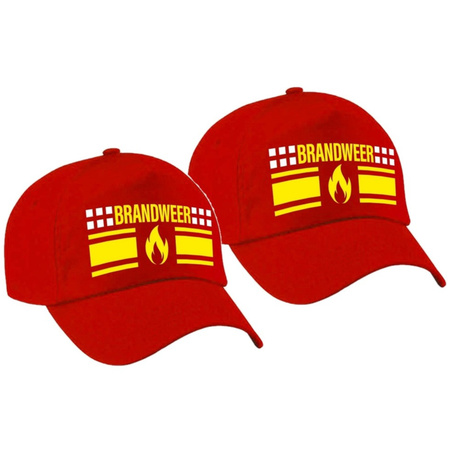 2x pieces dress up cap brandweer / fire department red for kids